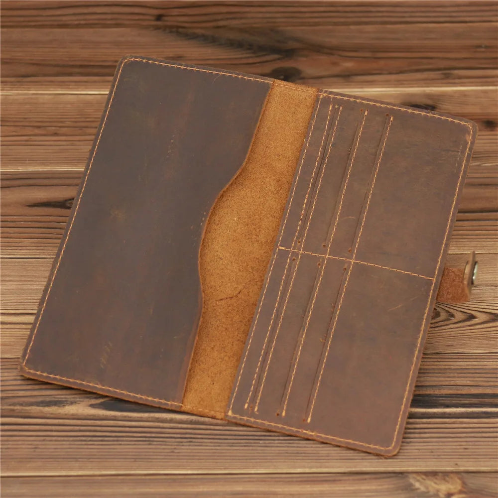 Men's Long Wallet Crazy Horse Leather Retro Business Multi-card Holder