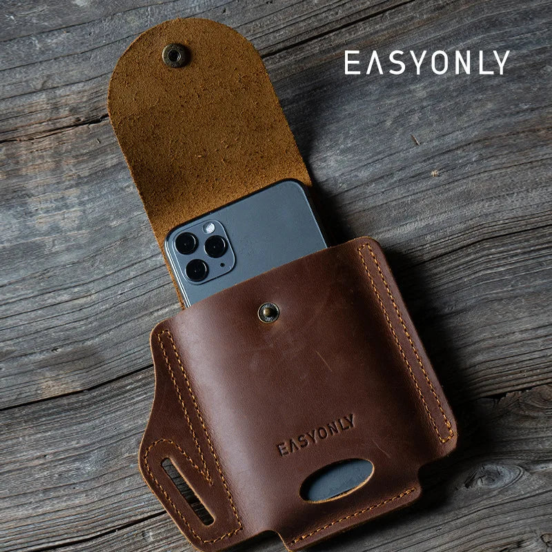 Men's Leather Running Belt with Portable Phone Storage Pockets