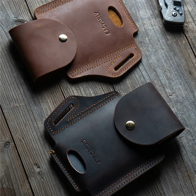 Men's Leather Running Belt with Portable Phone Storage Pockets