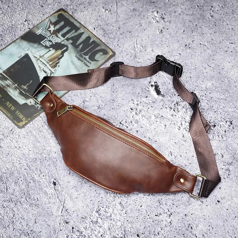 Men's Retro Waist Bag Waterproof PU Leather Chest Bag Casual Men's Messenger Bag