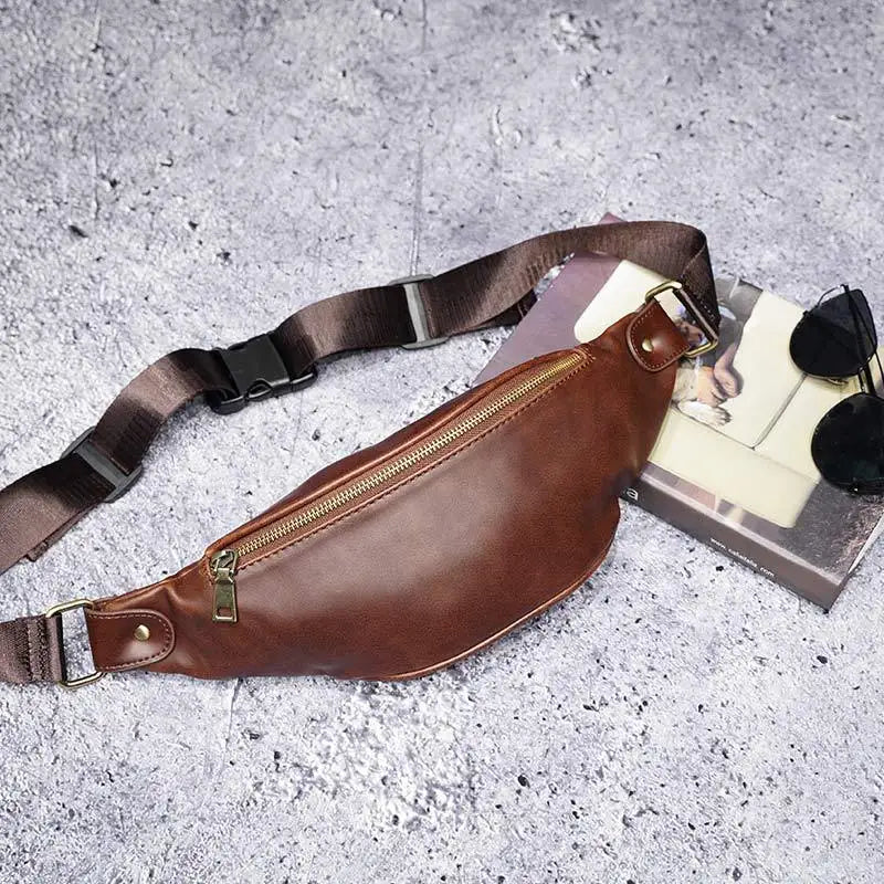 Men's Retro Waist Bag Waterproof PU Leather Chest Bag Casual Men's Messenger Bag
