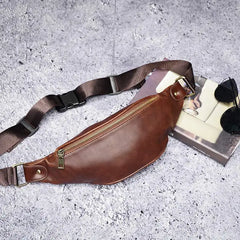Men's Retro Waist Bag Waterproof PU Leather Chest Bag Casual Men's Messenger Bag