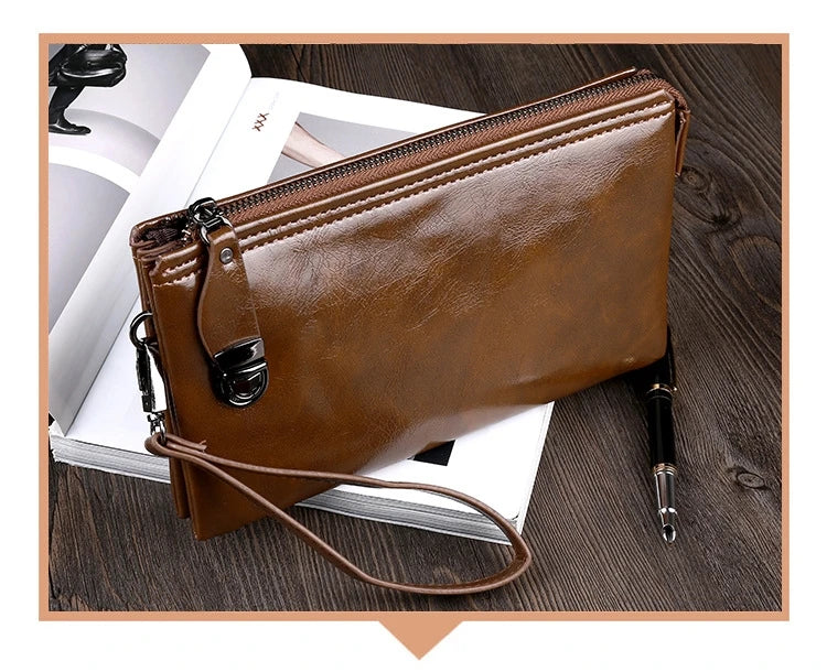 Men's Retro Wallet PU Hand Bag with Safety Lock