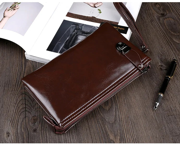Men's Retro Wallet PU Hand Bag with Safety Lock