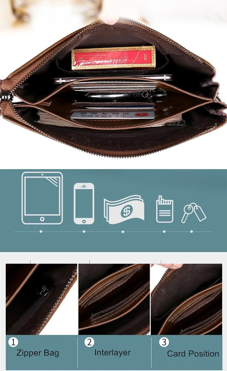 Men's Retro Wallet PU Hand Bag with Safety Lock