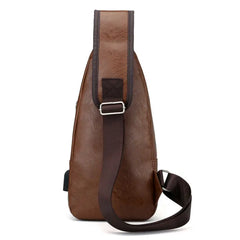 Men's Shoulder Bag Sling Chest Pack PU Leather USB Charging Sports Crossbody Bag
