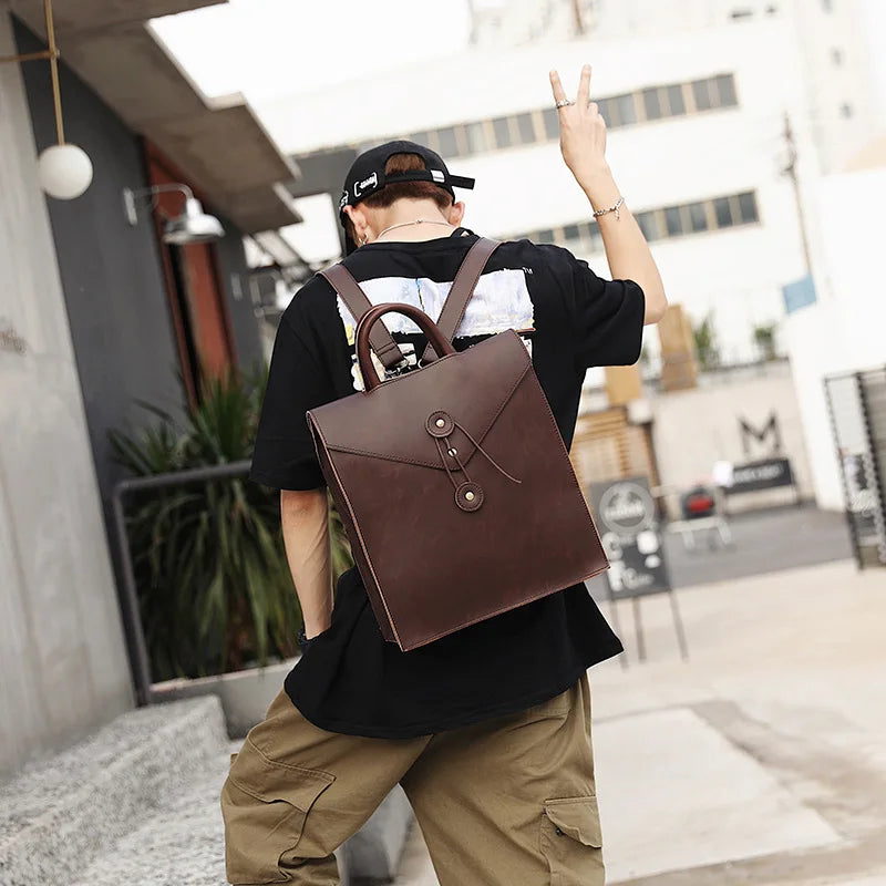 Men's Vintage Backpacks Crazy horse Leather school bag Computer Laptop bag pack