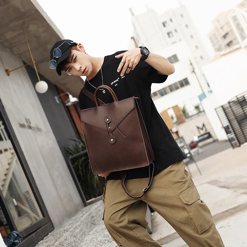 Men's Vintage Backpacks Crazy horse Leather school bag Computer Laptop bag pack