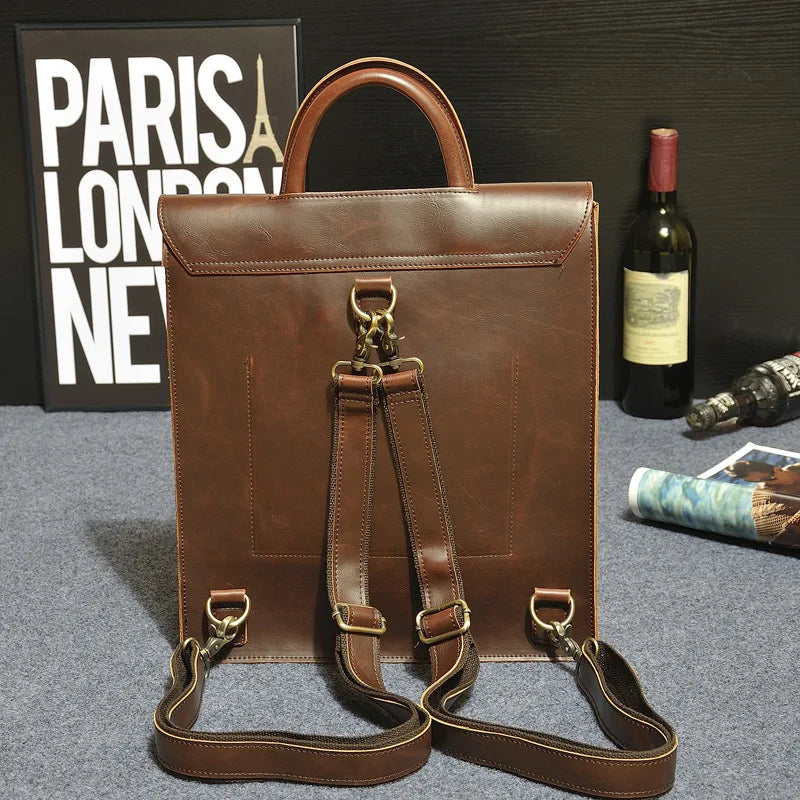 Men's Vintage Backpacks Crazy horse Leather school bag Computer Laptop bag pack