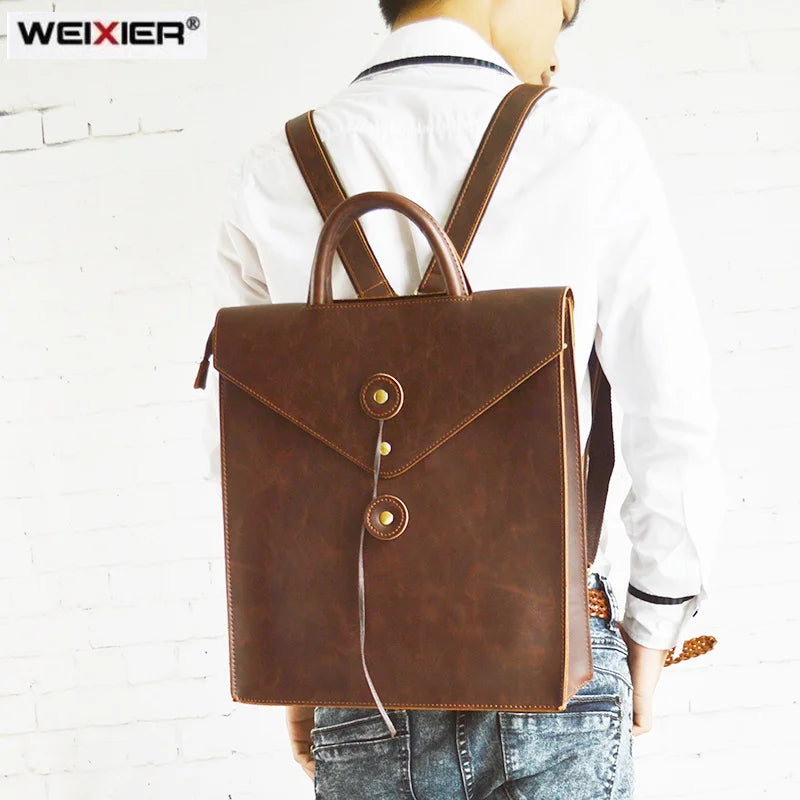 Men's Vintage Backpacks Crazy horse Leather school bag Computer Laptop bag pack