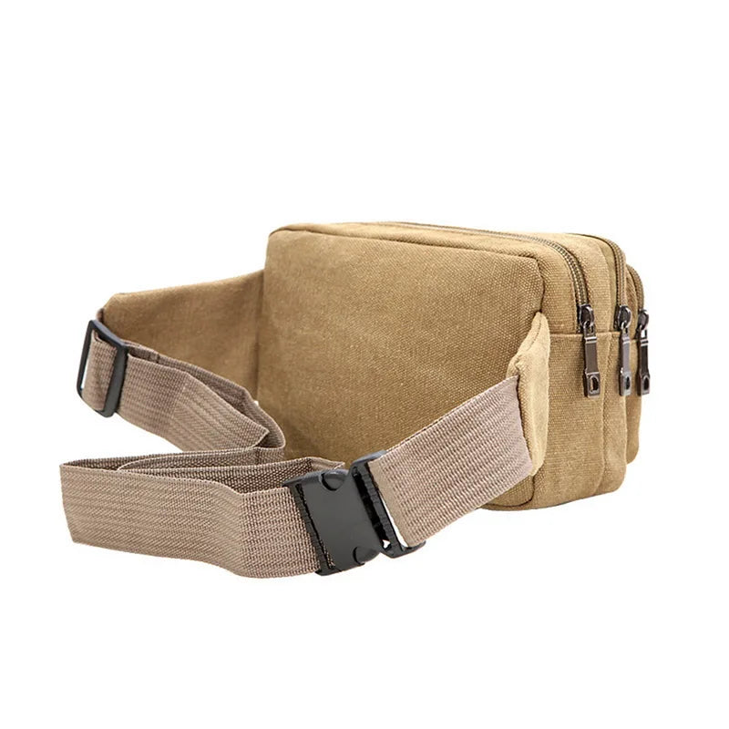 Men's Waist Bag Durable Waist Packs Belt Messager Shoulder Bags Vintage Canvas