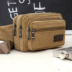 Men's Waist Bag Durable Waist Packs Belt Messager Shoulder Bags Vintage Canvas