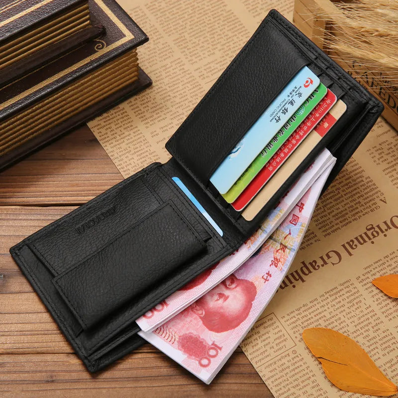 Men's Leather Wallet Premium Cowhide Short Wallet Portefeuille Homme