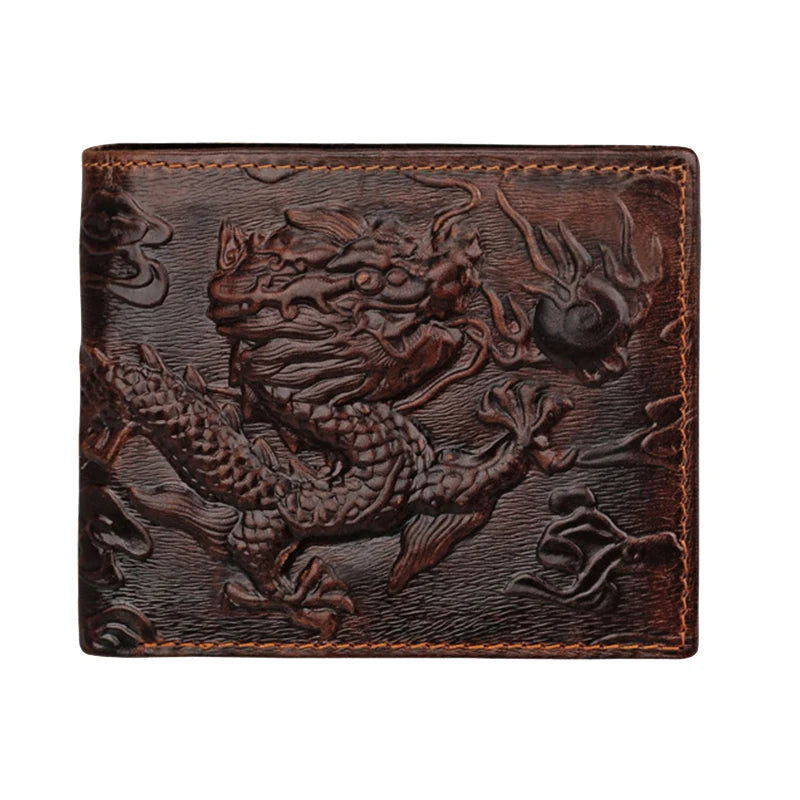 Men's Leather Wallet with Dragon Embossing RFID Protection