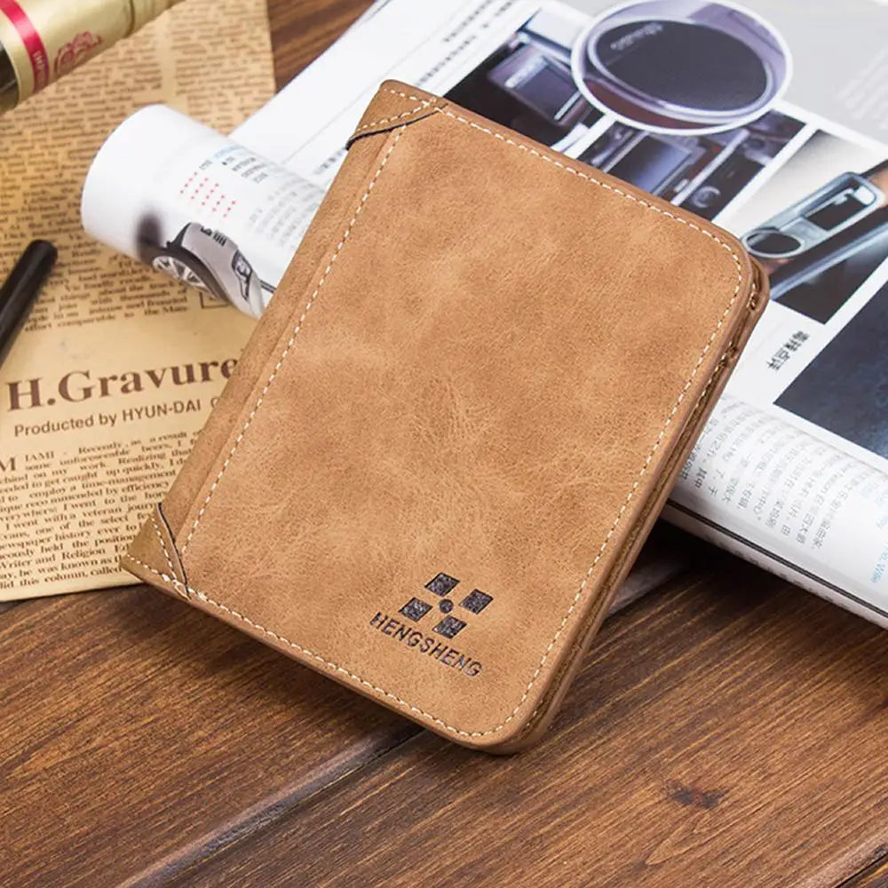 Vintage Nubuck Leather Men's Wallet Slim Casual Solid Purse