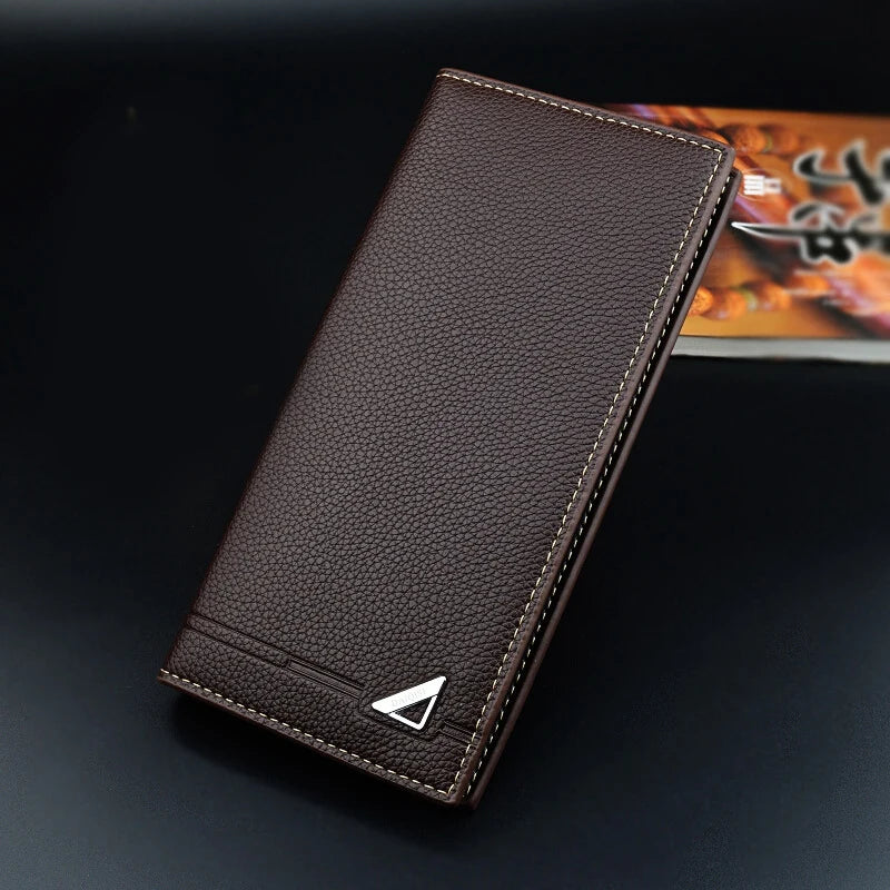 Men's Long Wallet Lychee Pattern Soft PU Leather Purse