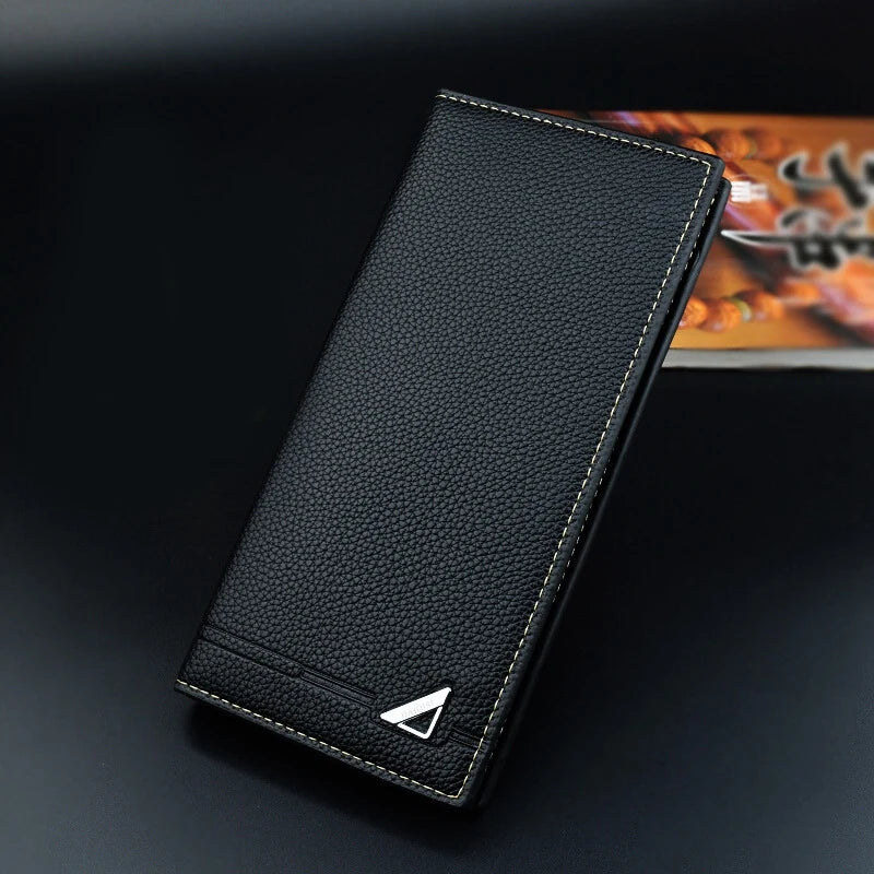 Men's Long Wallet Lychee Pattern Soft PU Leather Purse