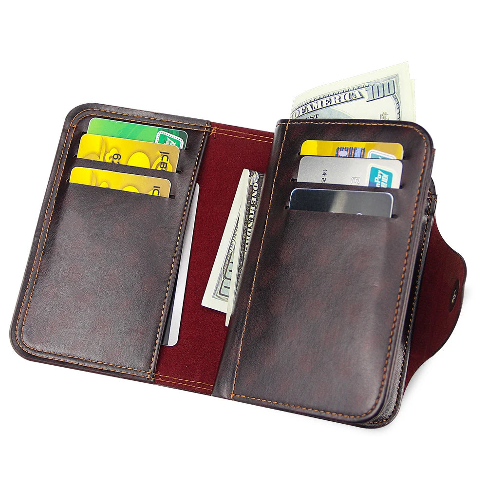 Men's Leather Clutch Bag Magnetic Snap Wallet