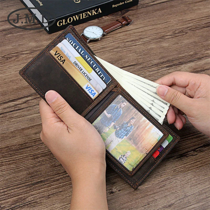 Men's Leather Wallet Crazy Horse Functional Slot Change US Dollar Clip