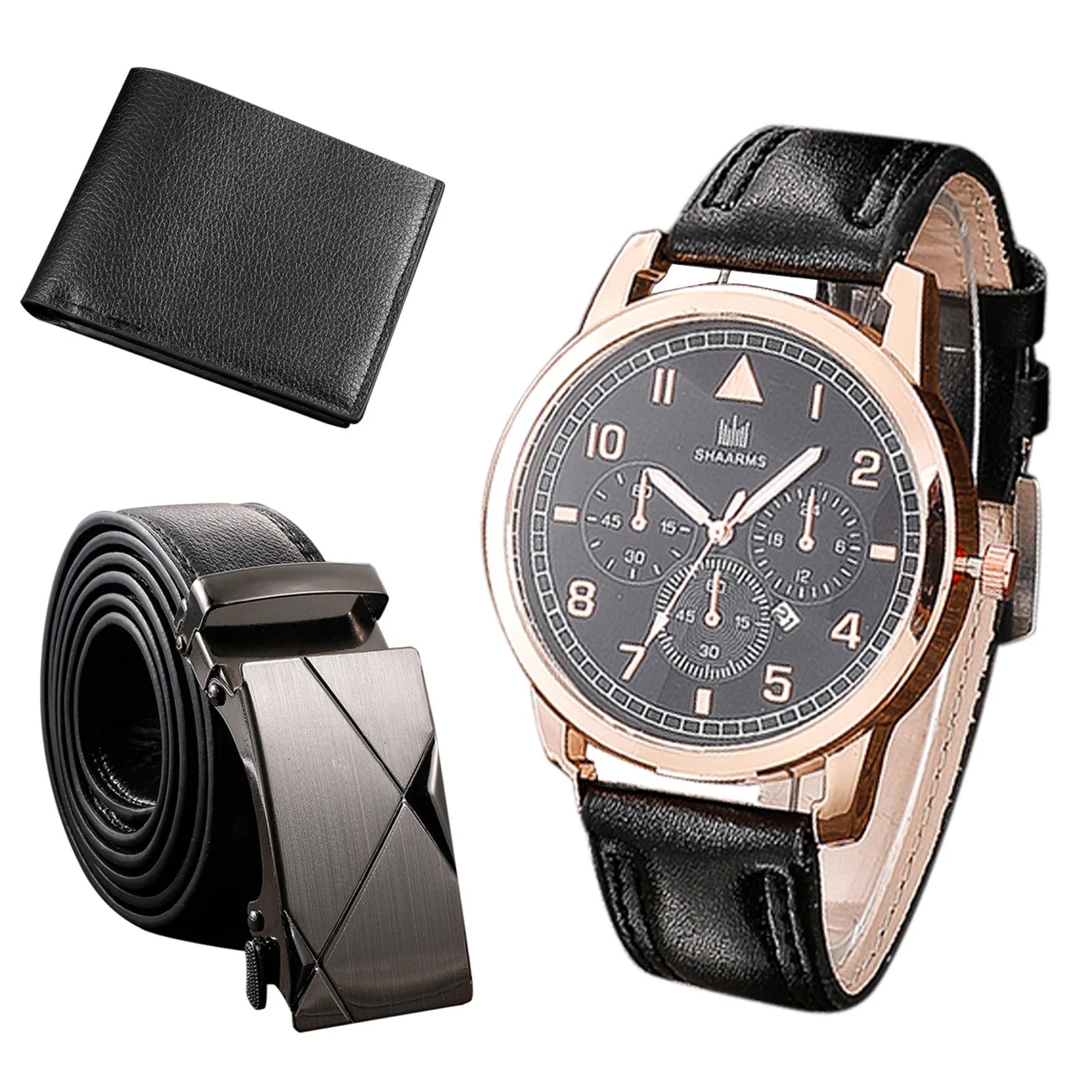Men's Watch+Wallet+Belt Set Father's Birthday Gift 3pcs