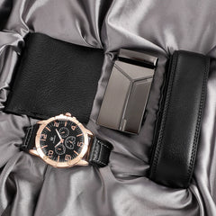 Men's Watch+Wallet+Belt Set Ideal Gift for Dad's Birthday