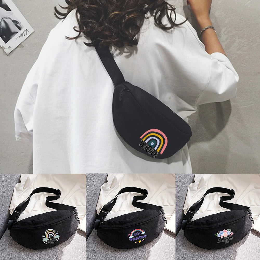 Outdoor Sports Messenger Chest Bag with Teacher Printing Pockets