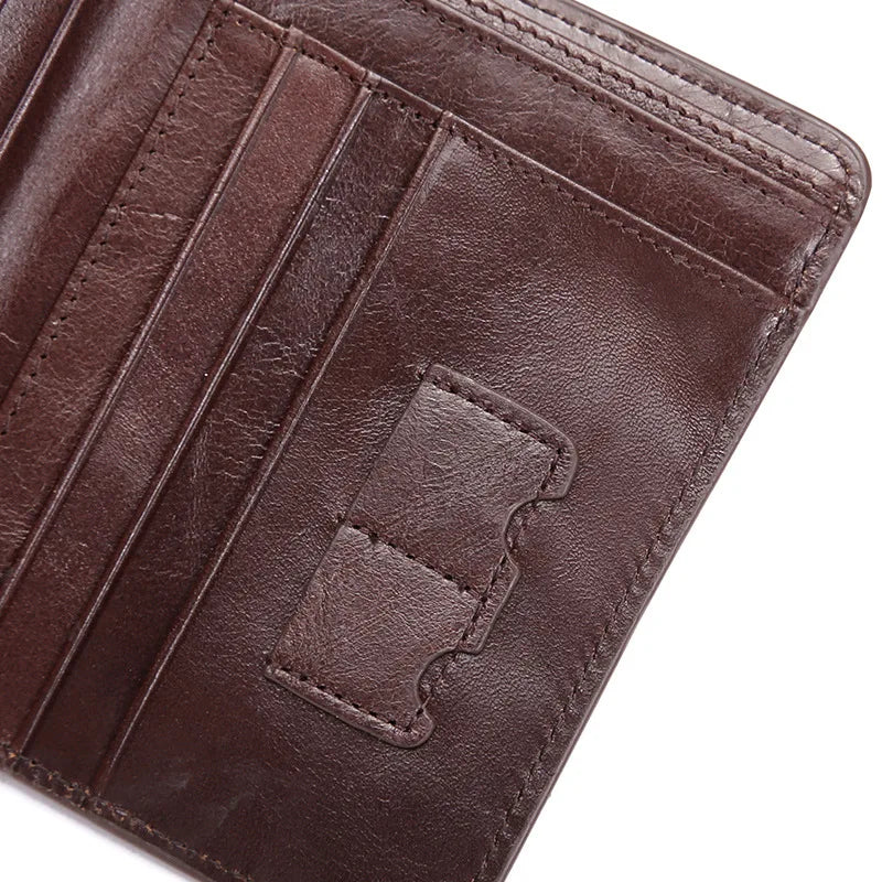 Men's Leather Wallet Short Thin Vertical First Layer Cowhide Retro
