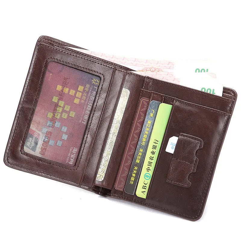Men's Leather Wallet Short Thin Vertical First Layer Cowhide Retro