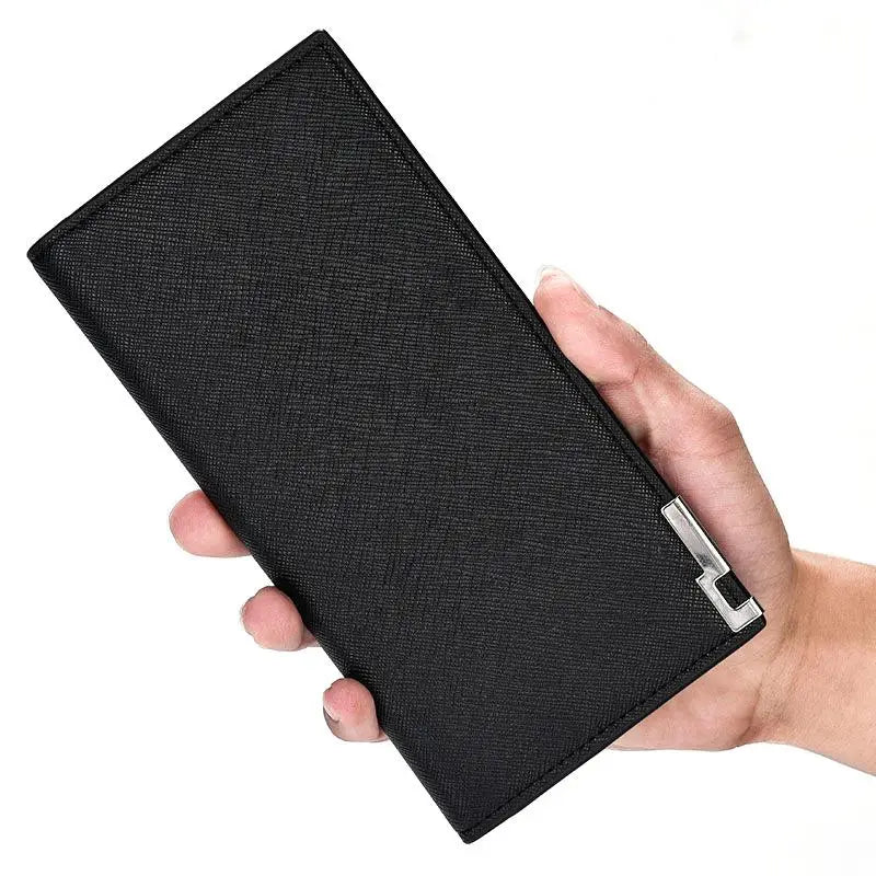Men's Thin Leather Wallet Clutch Portefeuille Noir Homme