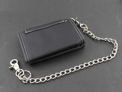 Biker Studded Canvas Trifold Wallet with Chain