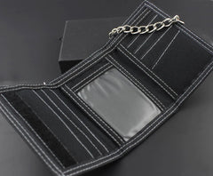 Mens Teen Canvas Trifold Leather Wallet with Chain