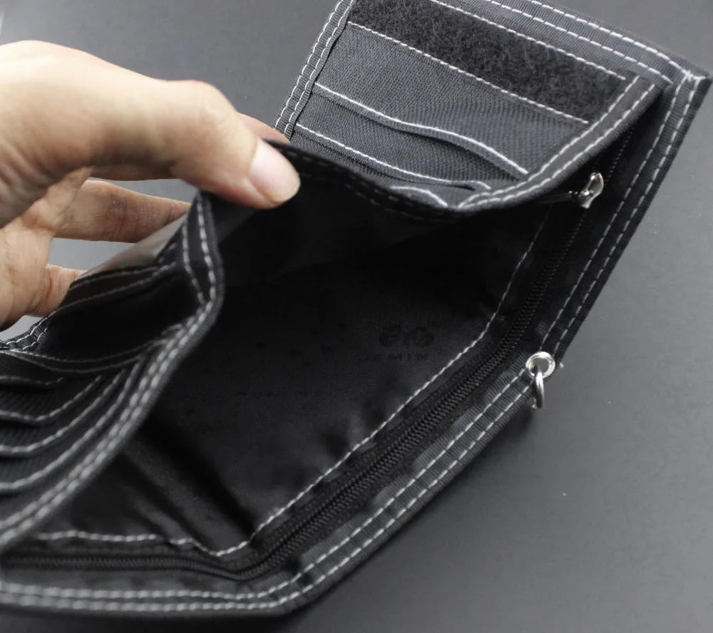 Mens Teen Canvas Trifold Leather Wallet with Chain