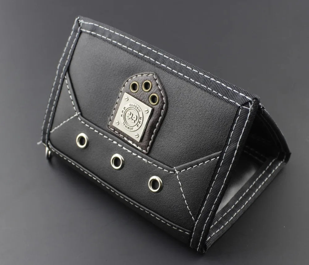 Mens Teen Canvas Trifold Leather Wallet with Chain