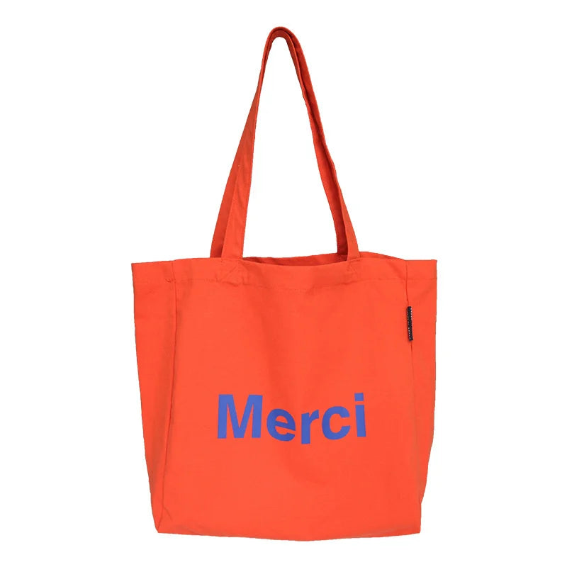 French Print Canvas Shoulder Bag for Women