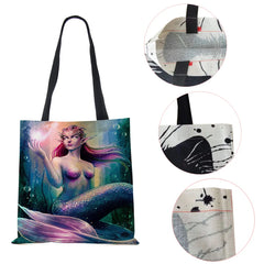 Mermaid Print Tote Shoulder Bag For Women Shopping Reusable Bags Large Travel Sc