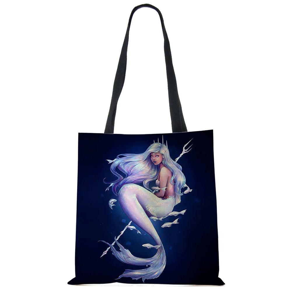 Mermaid Print Tote Shoulder Bag For Women Shopping Reusable Bags Large Travel Sc
