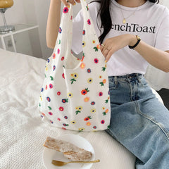 Mesh Embroidered Flower Women HandBag Large Capacity Shoulder Bag