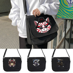 Purple Samurai Pattern Messenger Bag Youth Versatile Portable Shoulder Bag