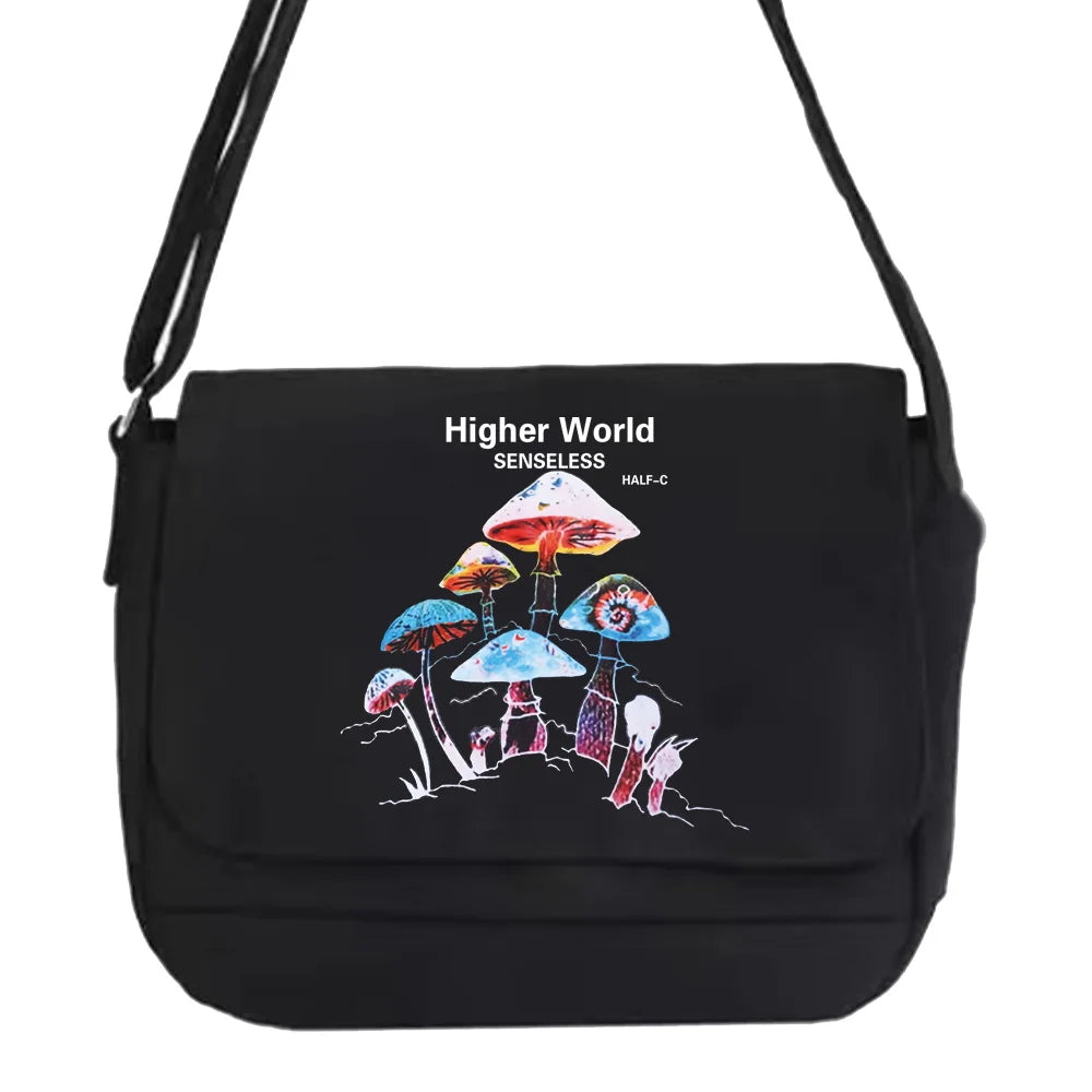 Mushroom Pattern Messenger Bag College Student Portable Shoulder Bag