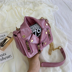 Rivet Zipper Leather Messenger Bag Shoulder Handbag