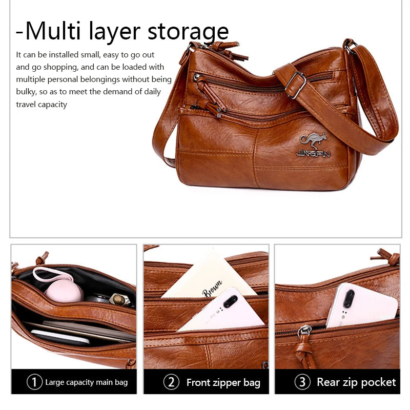 Soft Leather Messenger Bag European American Retro Style