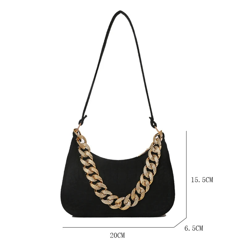 Metal Chain Shoulder Bag Women Diamond Clutch Bags Handbags