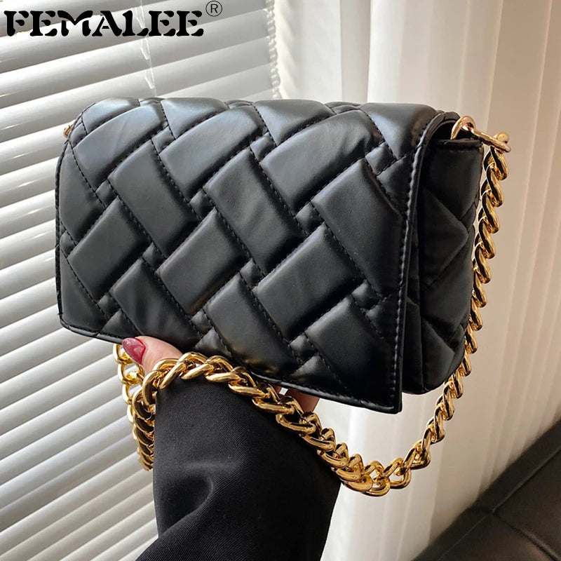Quilted Leather Small Shoulder Bag Retro Clutch Handbag