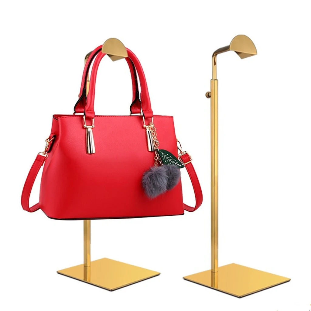 Metal Handbag Rack Women Bag Display Stand, Adjustable Height (Black)