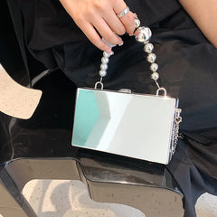 Metal Handle Box Women Party Clutch Bag Silver Tote Bag Crossbody Bag