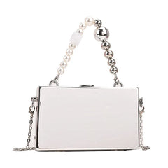 Metal Handle Box Women Party Clutch Bag Silver Tote Bag Crossbody Bag