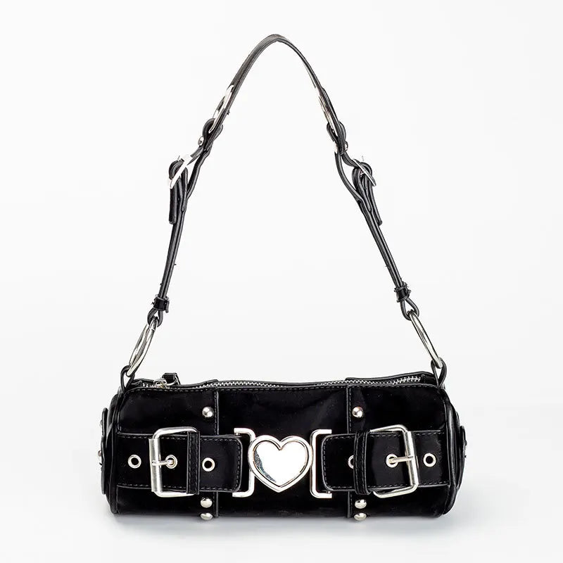 Vintage Metal Heart Cylinder Shoulder Bag for Women