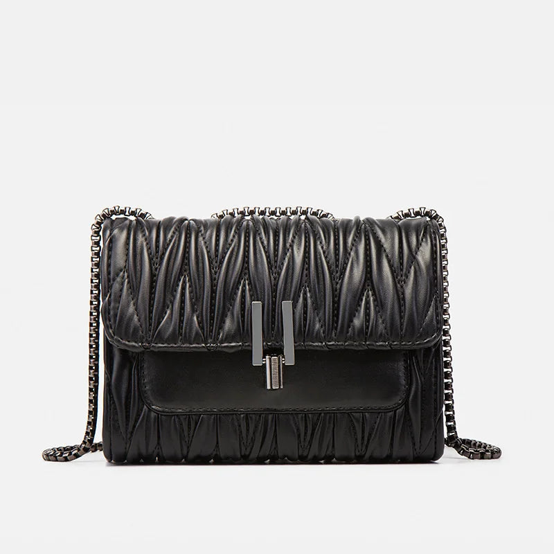 Metal Lock Tote Bags for Women Wrinkled Handbag  