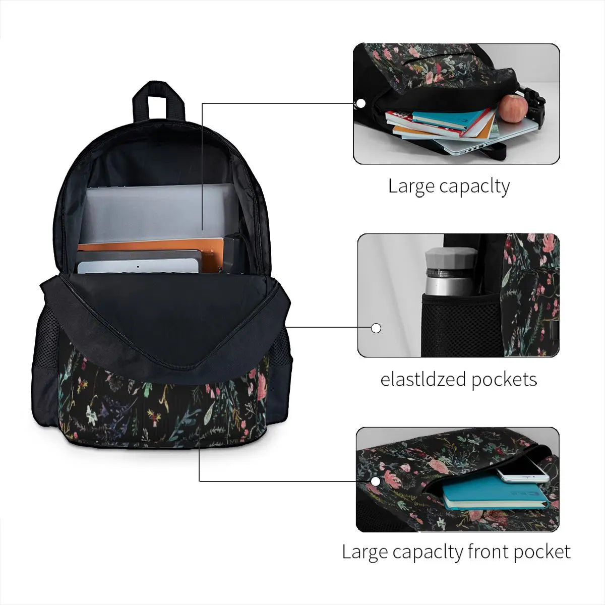 Midnight Floral 3 Backpacks Men's Backpacks Bags For Women Retro Kids