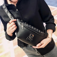 Mihaivin Rock Skull Unisex Belt Bag Rivet Chest Bag Waist Bag